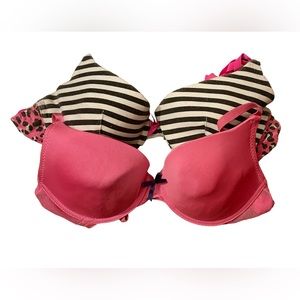Lot Of 2 Women’s 36C Pink And Zebra Print Bras Padded Push Up
